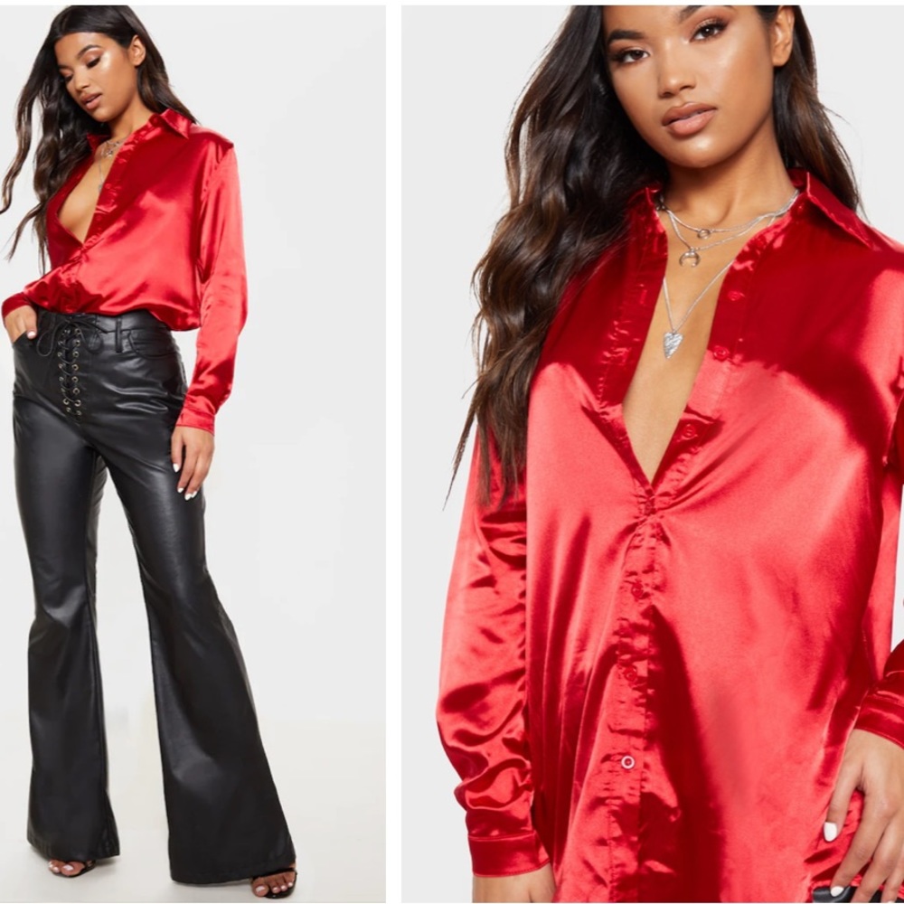 Red silk button down - Picture 4 of 8